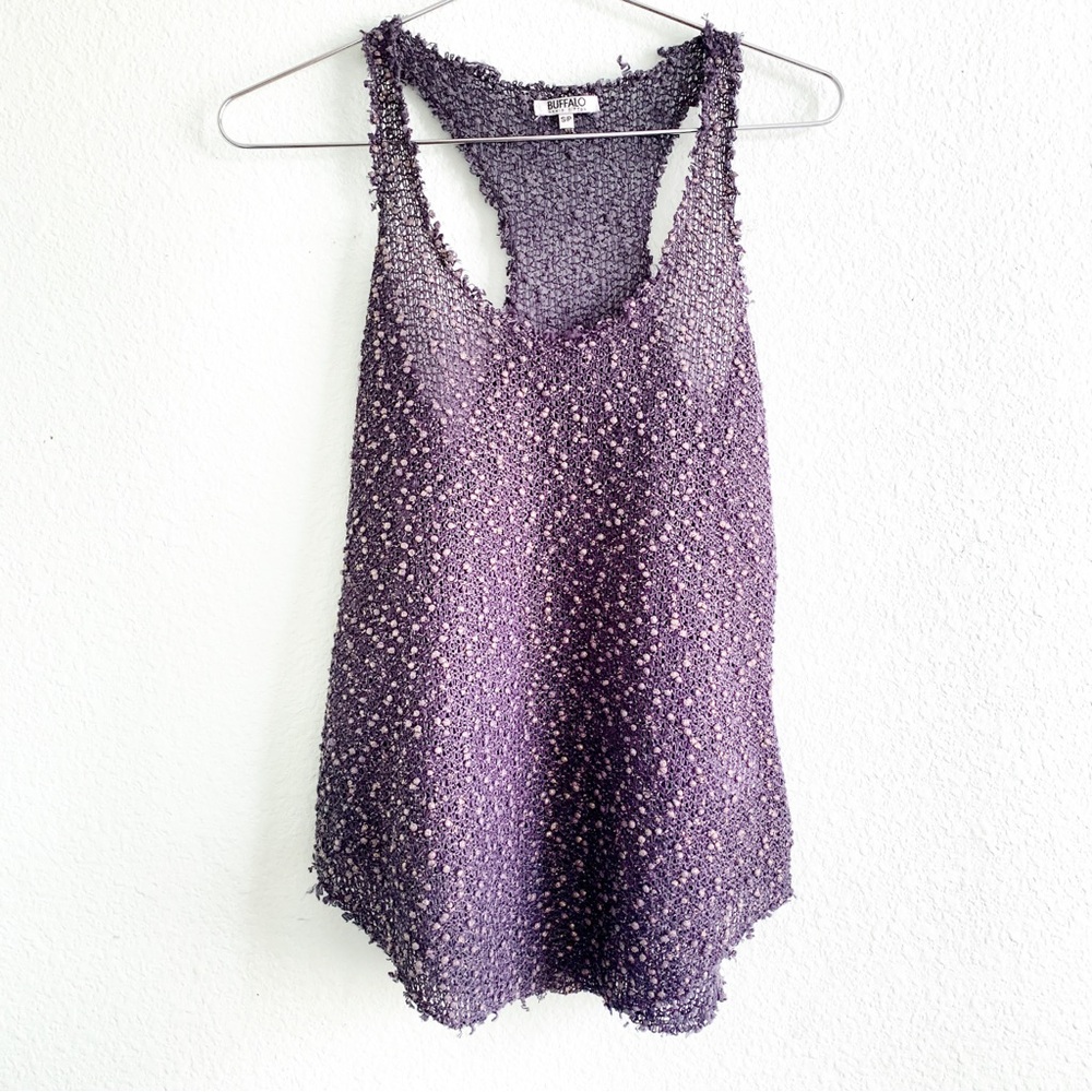 BUFFALO raw edge textural metallic tank top sleeveless shirt knit Small
